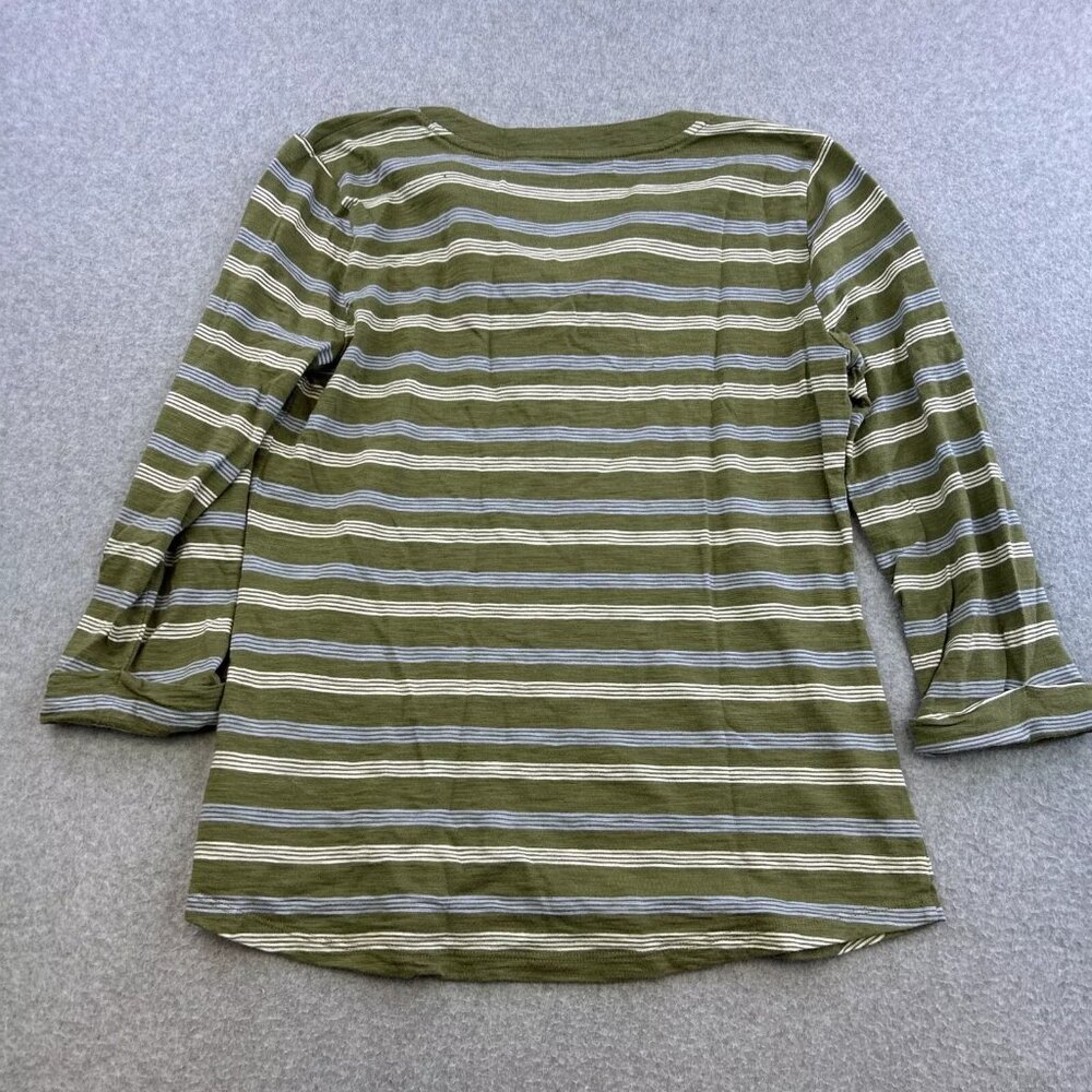 Talbots Shirt Womens Small Green Blue Striped V Neck Long Sleeve Casual Ladies - Picture 2 of 5